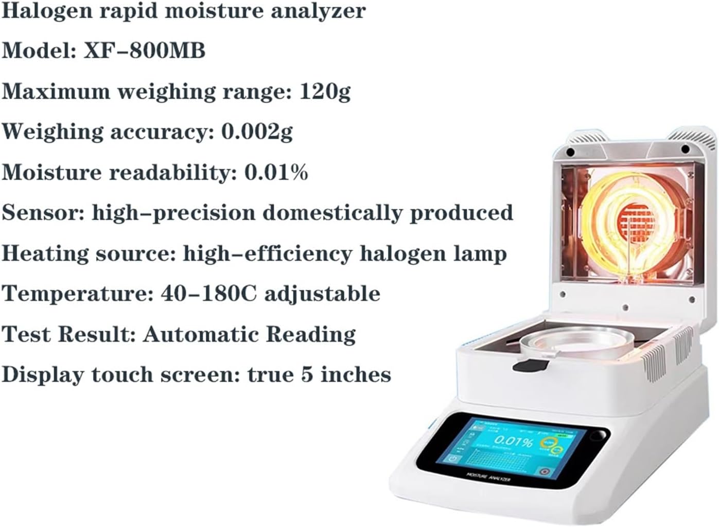 Moisture Analyzer Balance Meter 0.001g Readability Touch Screen Laboratory Balance 120gx0.001grams Professional Tool,Xf-800mb 120g0.002g-Plug