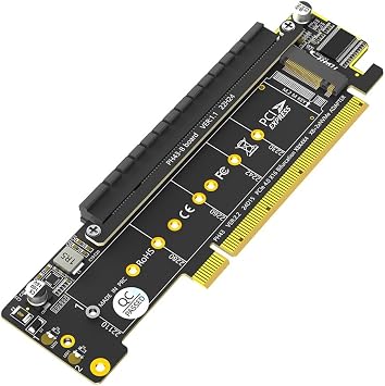 JMT Dual NVMe M Key to PCI-E 4.0 16X Adapter Card Support for PCIe x8x4x4 Bifurcation Motherboard