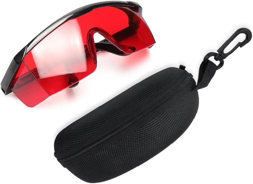 Huepar GL01R Red Laser Enhancement Glasses - Eye Protection Safety Glasses for Red Laser Level, Rotary and Multi-Line Laser Tools - Goggles with Adjustable Temple (Protective Box Included)