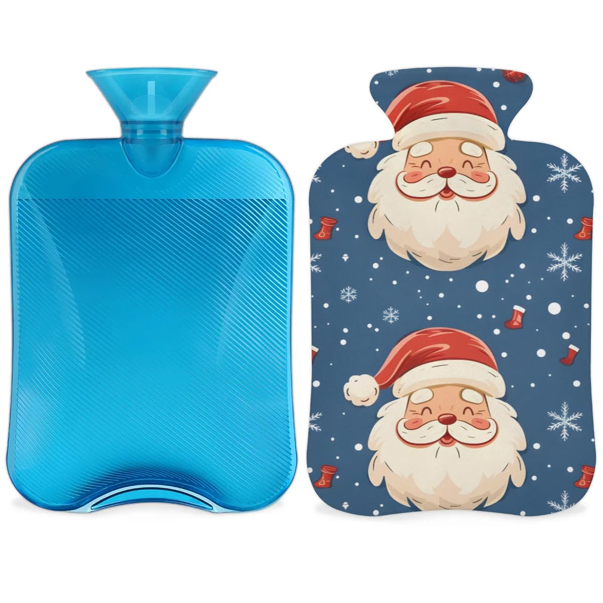 Hot Water Bottle with Soft Cover,2L Dreamy Santa Claus Hot Water Bag for Hot and Cold Compress, Hand Feet Warmer, Rubber Hot or Cold Water Bottle Halloween Christmas Decorations