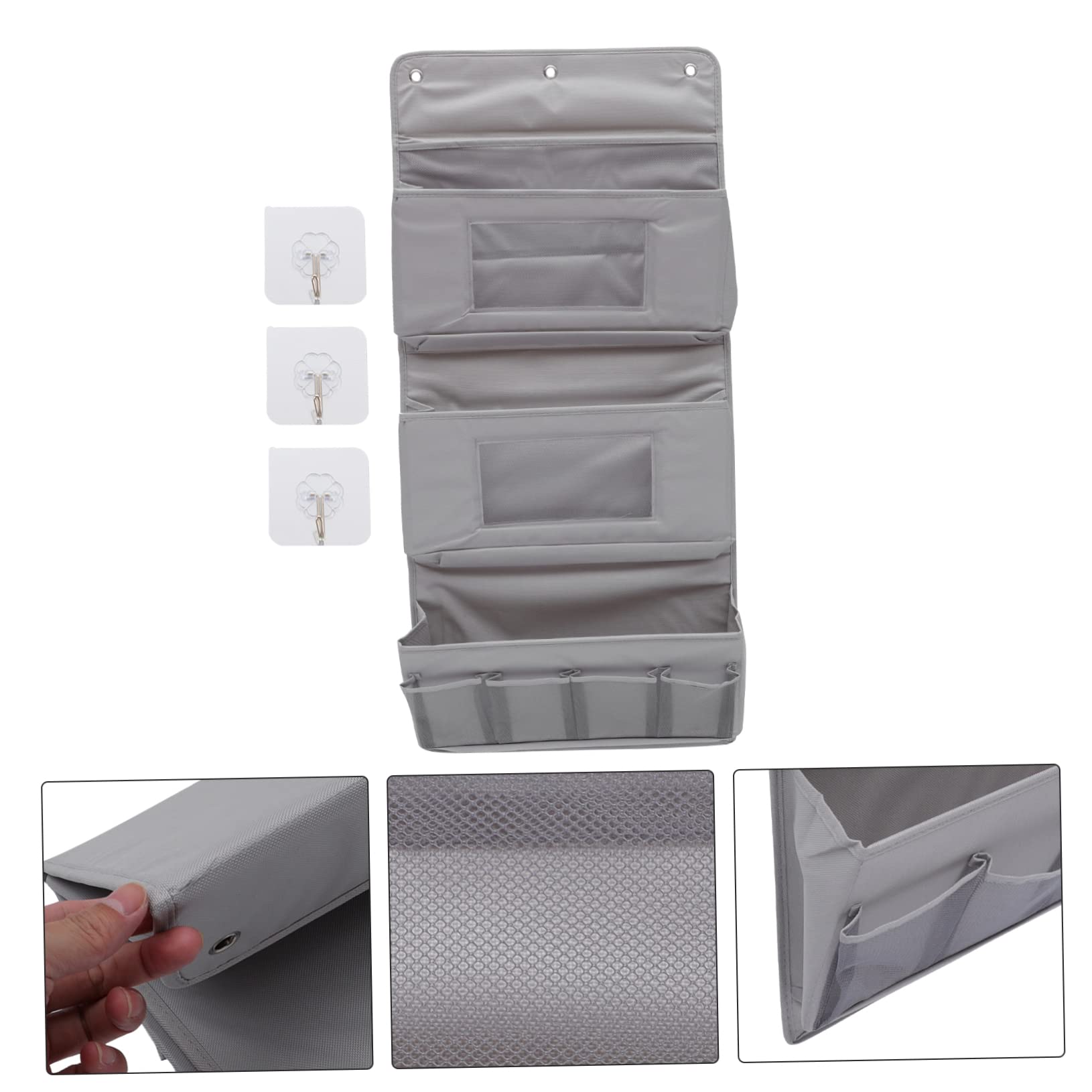 Mikikit Bolsa de Almacenamiento Colgante de Tela Gris con Ganchos sin Perforación Organizador Multiusos para Dormitorio Baño Cocina y Oficina Resistente y Compacto para Ropa y Objetos