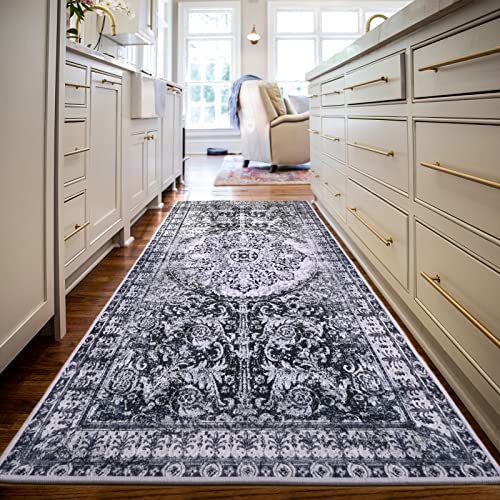 Yj.gwl Boho Area Rug 2X6, Persian Washable Hallway Runner Rug, Non-Slip Entryway Laundry Rug Runner, Non Shedding Floor Carpet Vintage Rugs For Hallway Bedroom Kitchen Bathroom, Navy Blue #TOP5