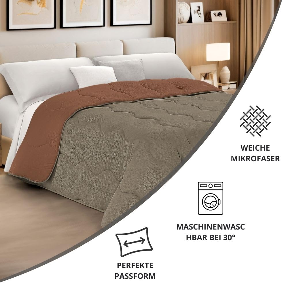MAXIME MAISON - Winter Tagesdecke 240x260 cm, Warme Winterdecke für Herbst und Winter (300 gr/mq), Creme/Beige Wendedesign, Steppdecke für Doppelbett, Weiche Mikrofaser, Made in Italy