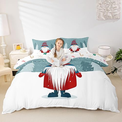 Miniatura 30 de Juego de funda de edredón de gnomos de Papá Noel escandinavos de Navidad, funda de edredón de Papá Noel para niños y niñas, funda de edredón de
