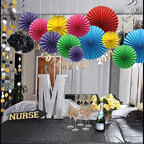 Colorful Hanging Paper Fans Decoration Round Pattern Paper Garlands Set For Party Birthday Wedding Events Accessories, Mix Set Of 6 #TOP4