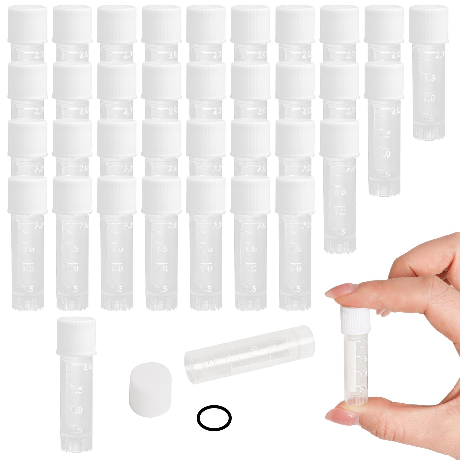 HAPY SHOP 120pcs 2 ml Plastic Vials Lab Plastic Frozen Test Tubes Graduated Plastic Cryovial Cryogenic Vial Tube Self Standing with Cap for Laboratory School Educational