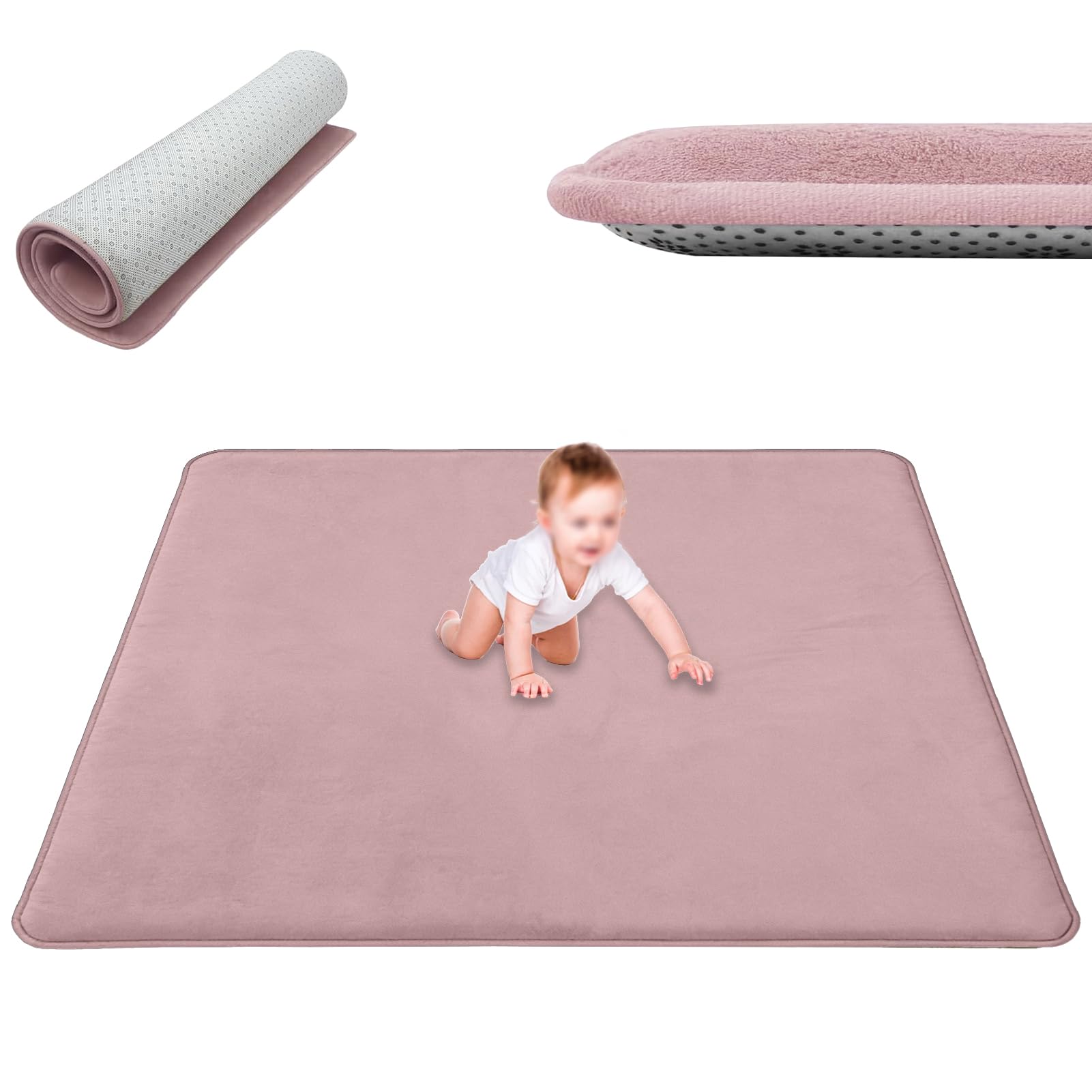LexqMawg Baby Crawling Mat Large Coral Velvet Baby Play Mat 2 cm Thick Playmat for Babies, Nursery Rug for Toddlers Infants Non-Slip Area Rug Activity Floor Mat for kids Playroom Bedroom 80 x 200 cm