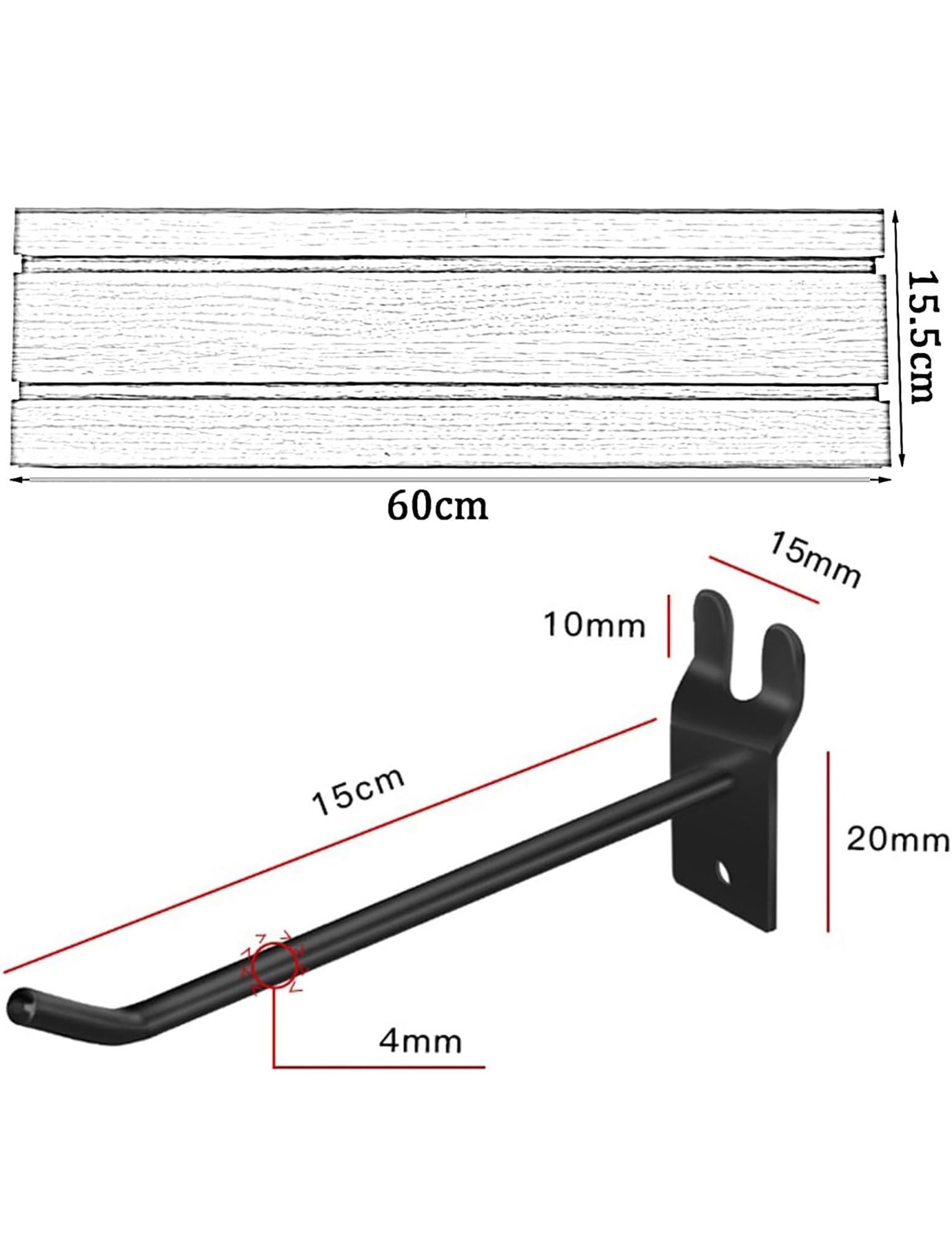 4-pak paneli Slatwall do garażu i przechowywania rękodzieła – montowany na ścianie stojak ścienny z 20 haczykami blokujący design beżowy (15,5 cm x 60 cm) do narzędzi i rzemiosła.