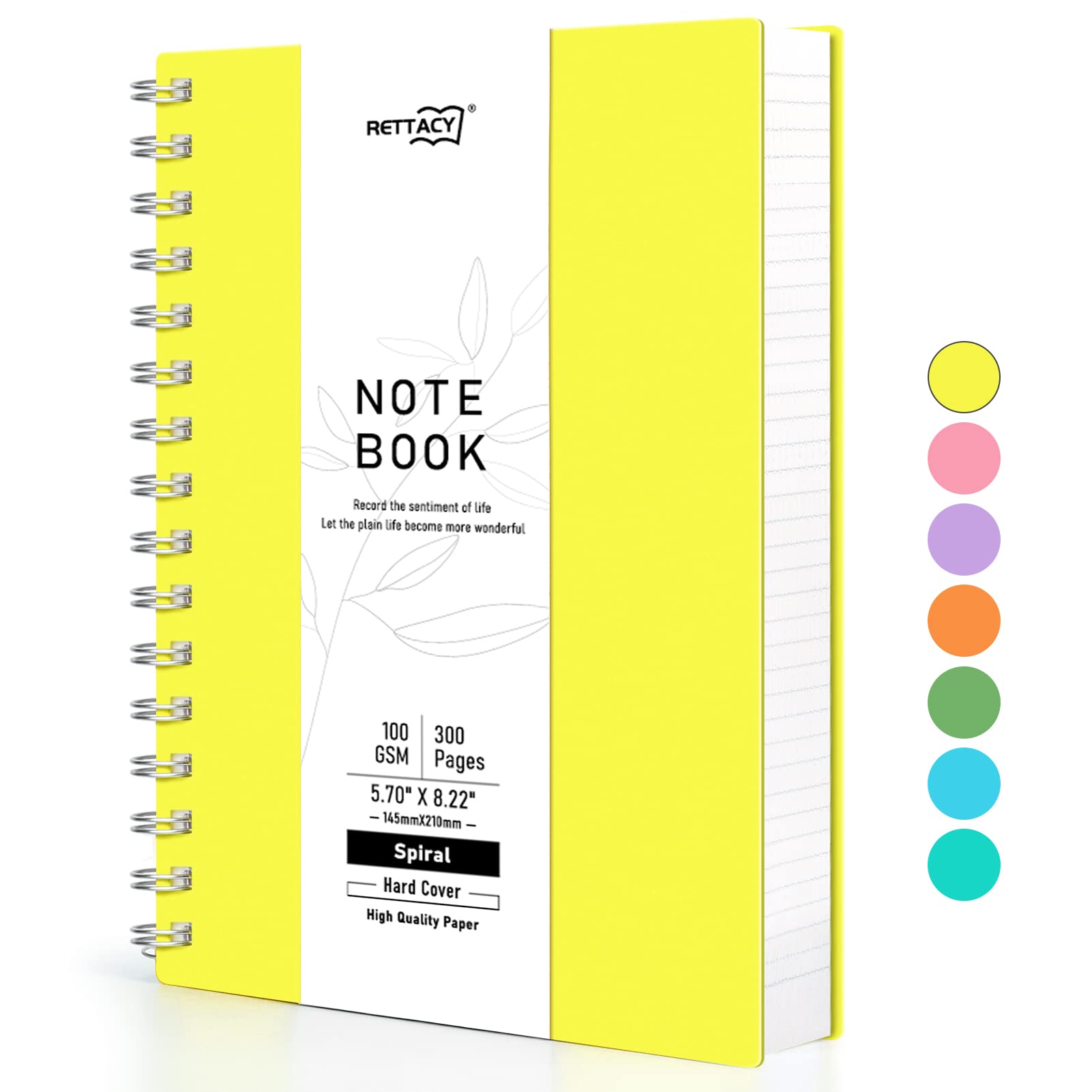 RETTACYA5 Notebook, Notepad, Wirebound Spiral Notebooks 300 sheets/150 pages for Writing,100gsm College-Ruled Paper, PVC Hardcover, for Women Men Work Office School,14.5 x 21cm - Yellow