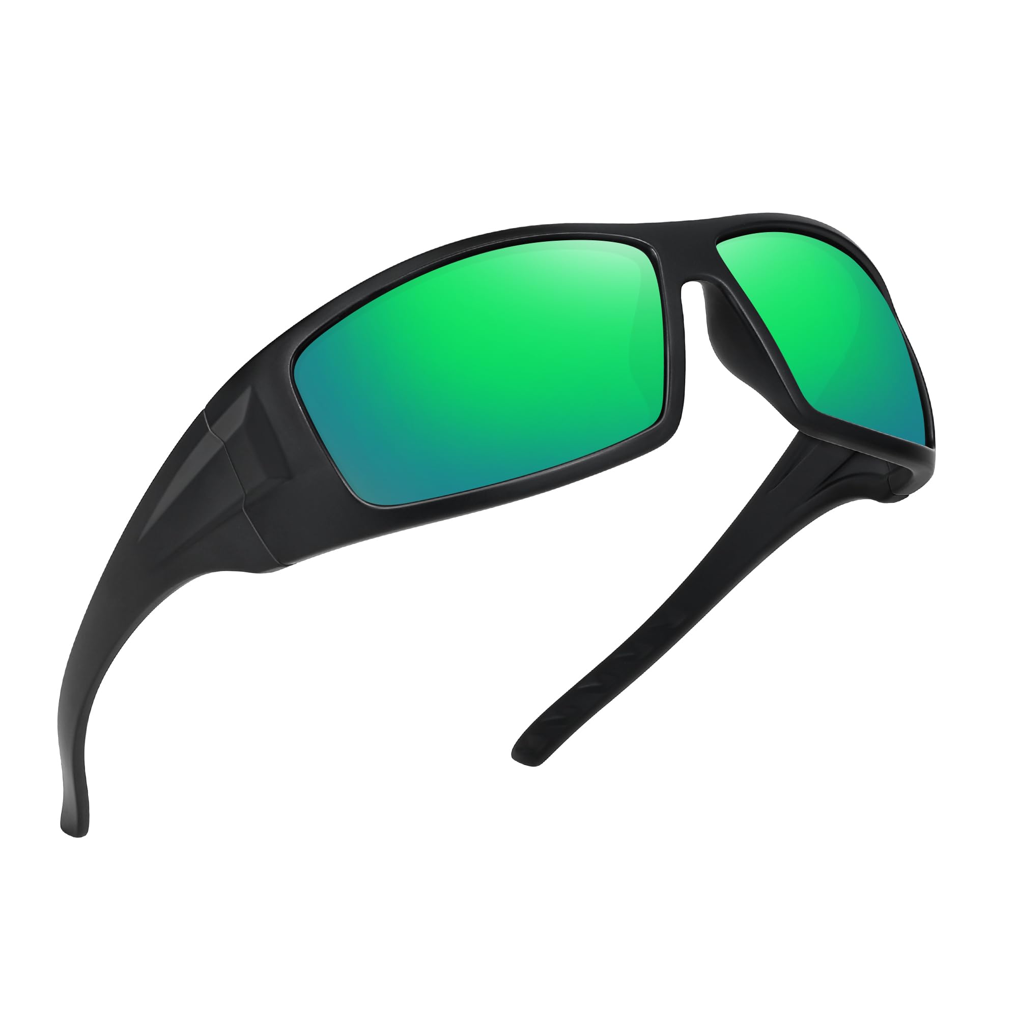 MEETSUN Polarized Sports Sunglasses for Men Women Cycling Fishing Driving Wrap Around Sunglasses UV400 Protection - Matte black/Green mirrored
