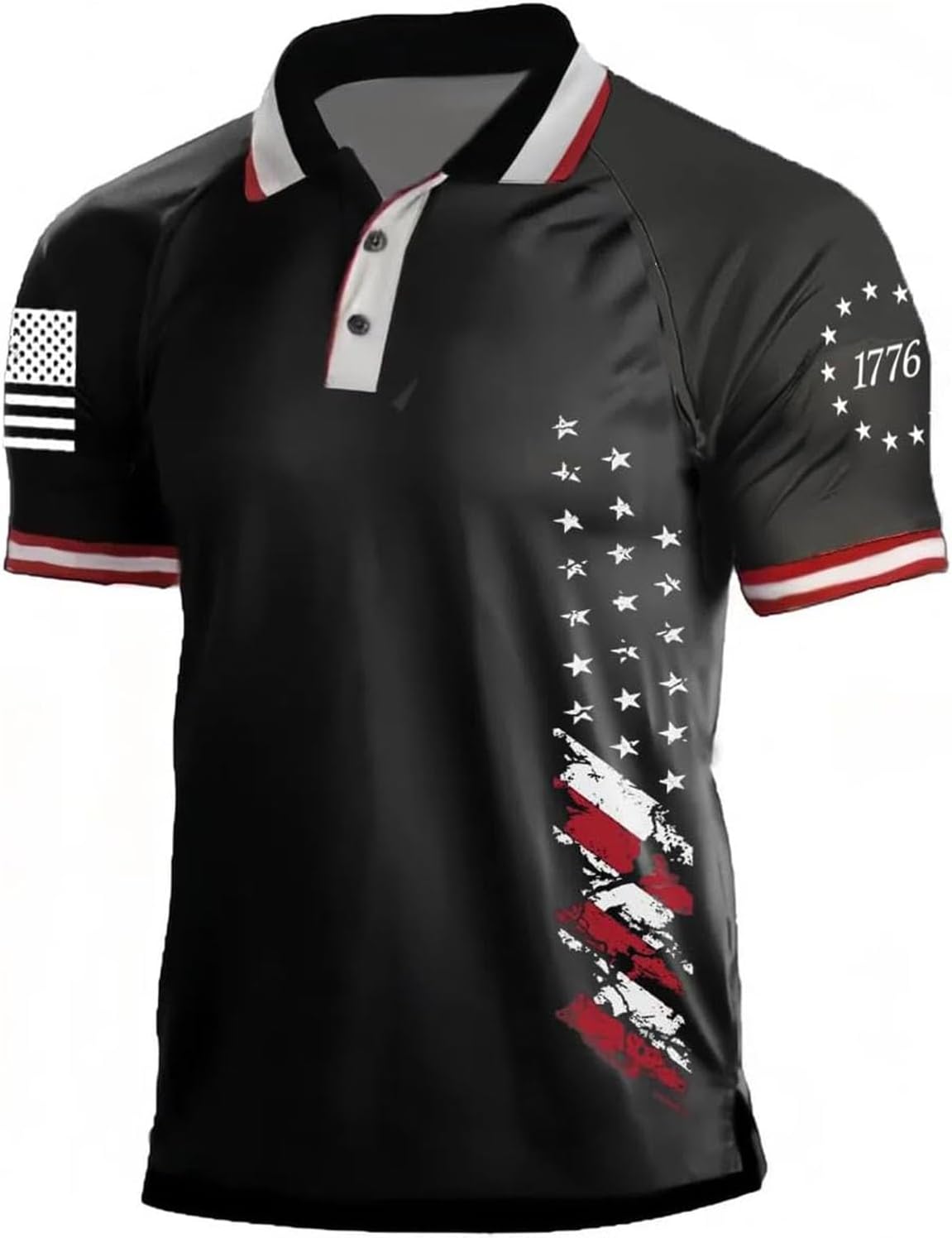 Ymosrh Men's 4th of July Polo Shirt Sleeve America Flag Print Performance Moisture Wicking Athletic Tee Shirt, S-3XL