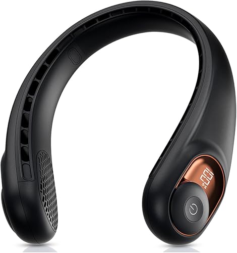 Peiyuu Ventilador de cuello portátil ventilador manos libres diseño silencioso de 3 velocidades sin aspa recargable ligero diseño de auriculares