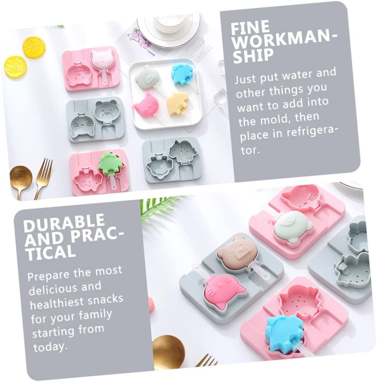 Lot de 6 moules à bâtonnets de Fromage en Silicone, Canne à Sucre, Plateau à gâteau au Chocolat, crème glacée, Fondant Animal, moules à sucettes en Silicone, Moule en Forme d'animal,