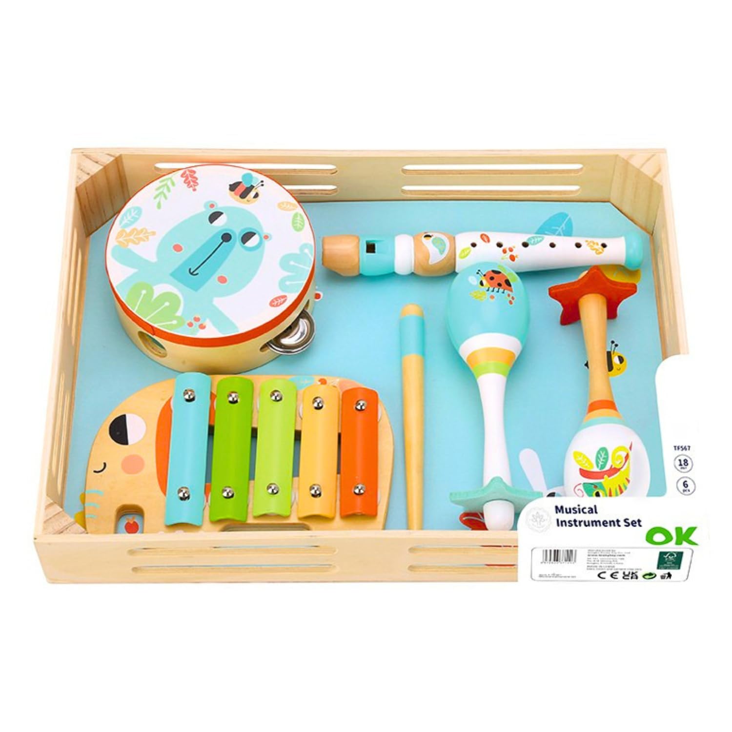 Momo Kids® Set de Instrumentos Musicales para Niños | Juguetes Montessori 2 años | Pandereta Tambor Infantil, xilófono Bebe, Maracas y Flauta | Instrumentos Musicales Bebe | Regalo Niña 2 Años