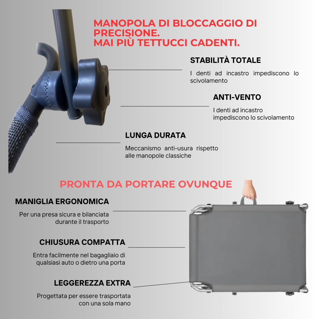 Lettino Prendisole Pieghevole con Parasole Regolabile, Brandina da Giardino e Spiaggia in Textilene Traspirante e Acciaio Verniciato, 4 Posizioni, Salvaspazio con Maniglia (1, Beige)