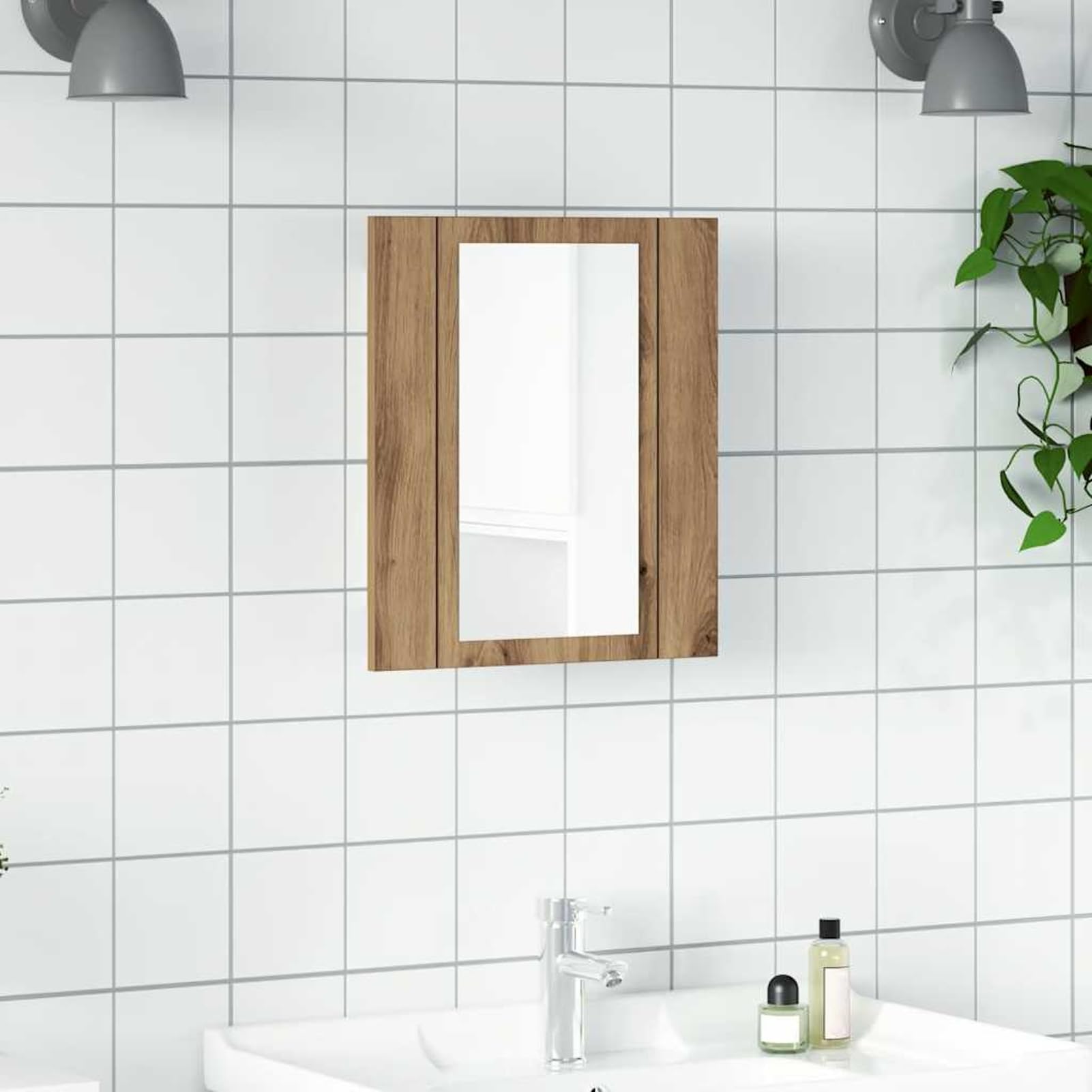 Specchio contenitore da bagno con LED, mobile bagno specchio LED in legno multistrato, robusto e stabile, resistente all'umidità, 40x12x45 cm, ampio spazio portaoggetti, design a montaggio a parete fo