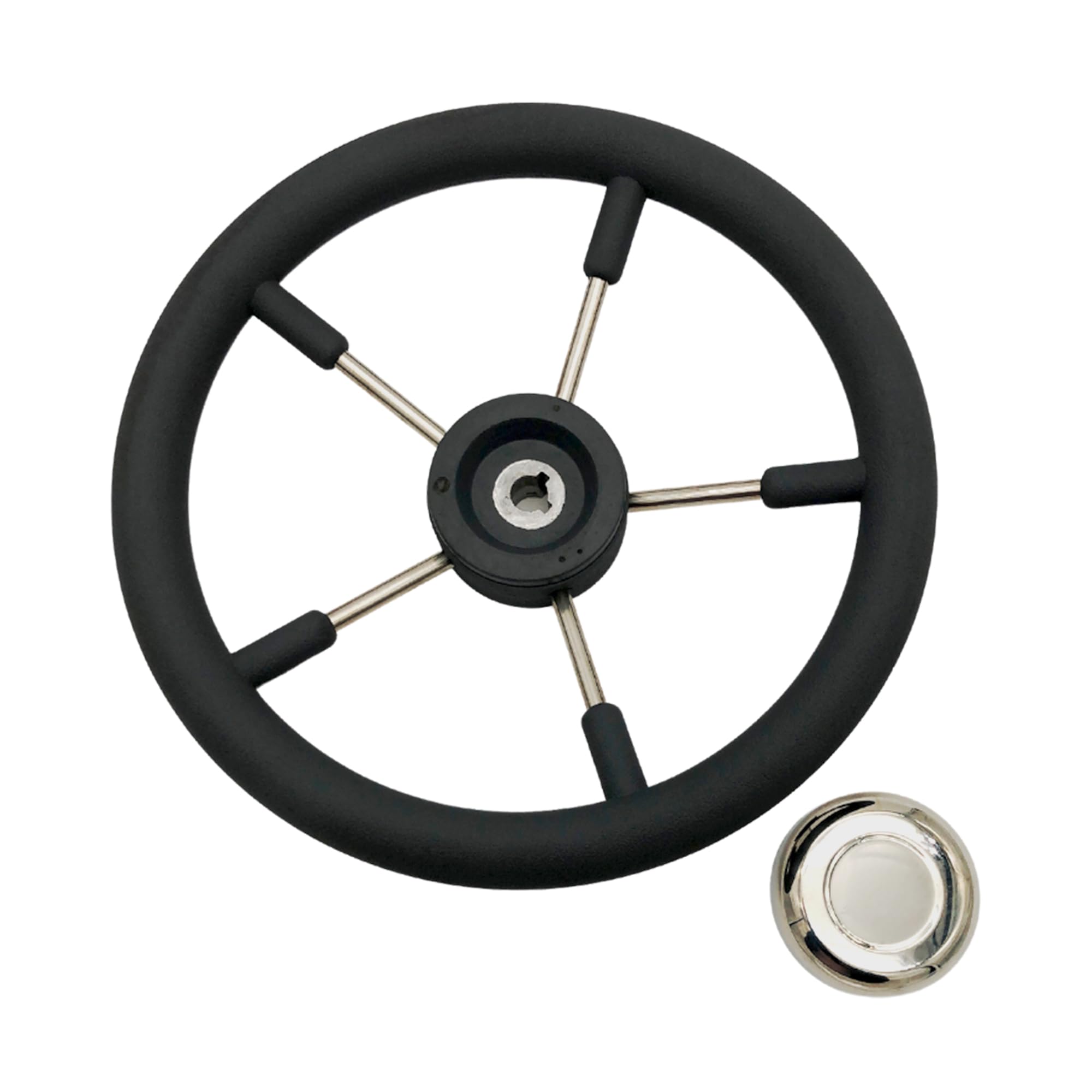 MARINE CITY Boat Steering Wheel, 316 Stainless Steel, 13-7/8 Inch, Gray Foam Grip, 5 Spokes, 3/4-Inch Shaft, Ideal for Boats, Marines, and Yachts