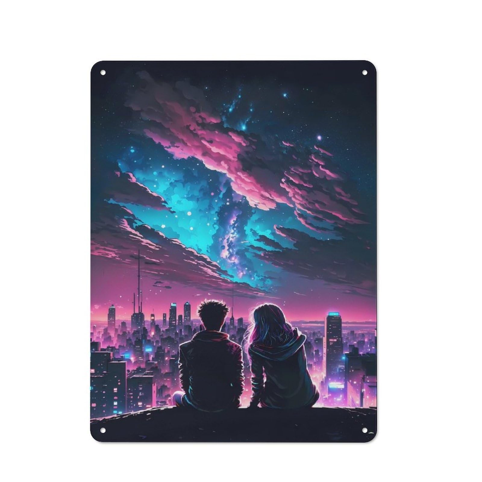 Everyday Couple Silhouettes Night Cityscape Metal Gift Sign 40x30cm, Room Wall Plaque for Home, Shop, Pub Or Studio Wall