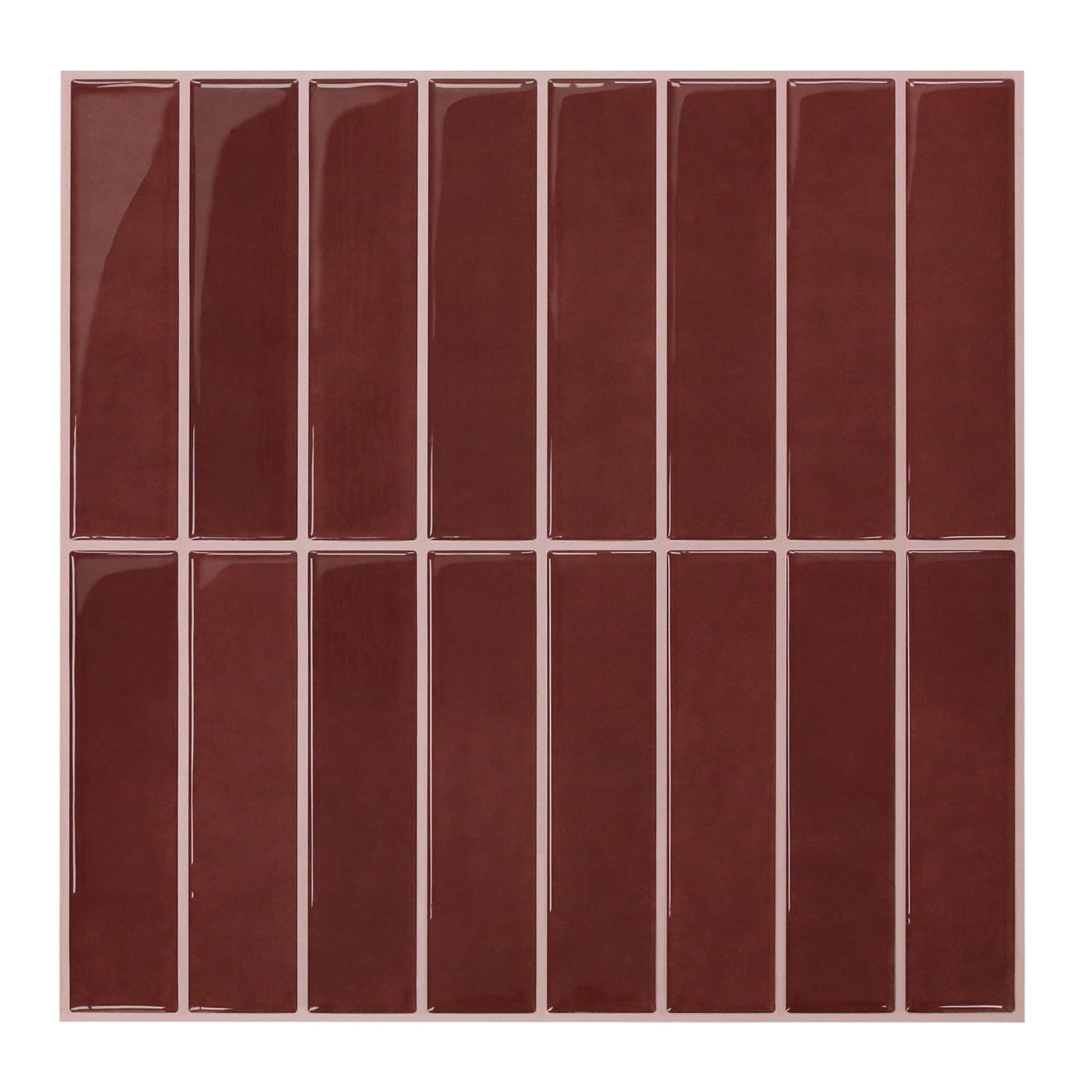 Commomy 3D Red Stick on Tiles, Peel and Stick Tiles 10 Pcs of 12" x 12" Tile Stickers for Kitchen and Bathroom Interior Self Adhesive Wall Tile (Glossy Surface, Covers 10 sq.ft)