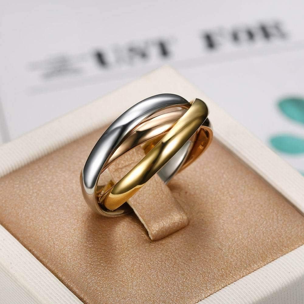 Three Tone Interlocked Ring for Women Stainless Steel Triple Row Rolling Trinity Band Ring Size 5-9 - Image 5