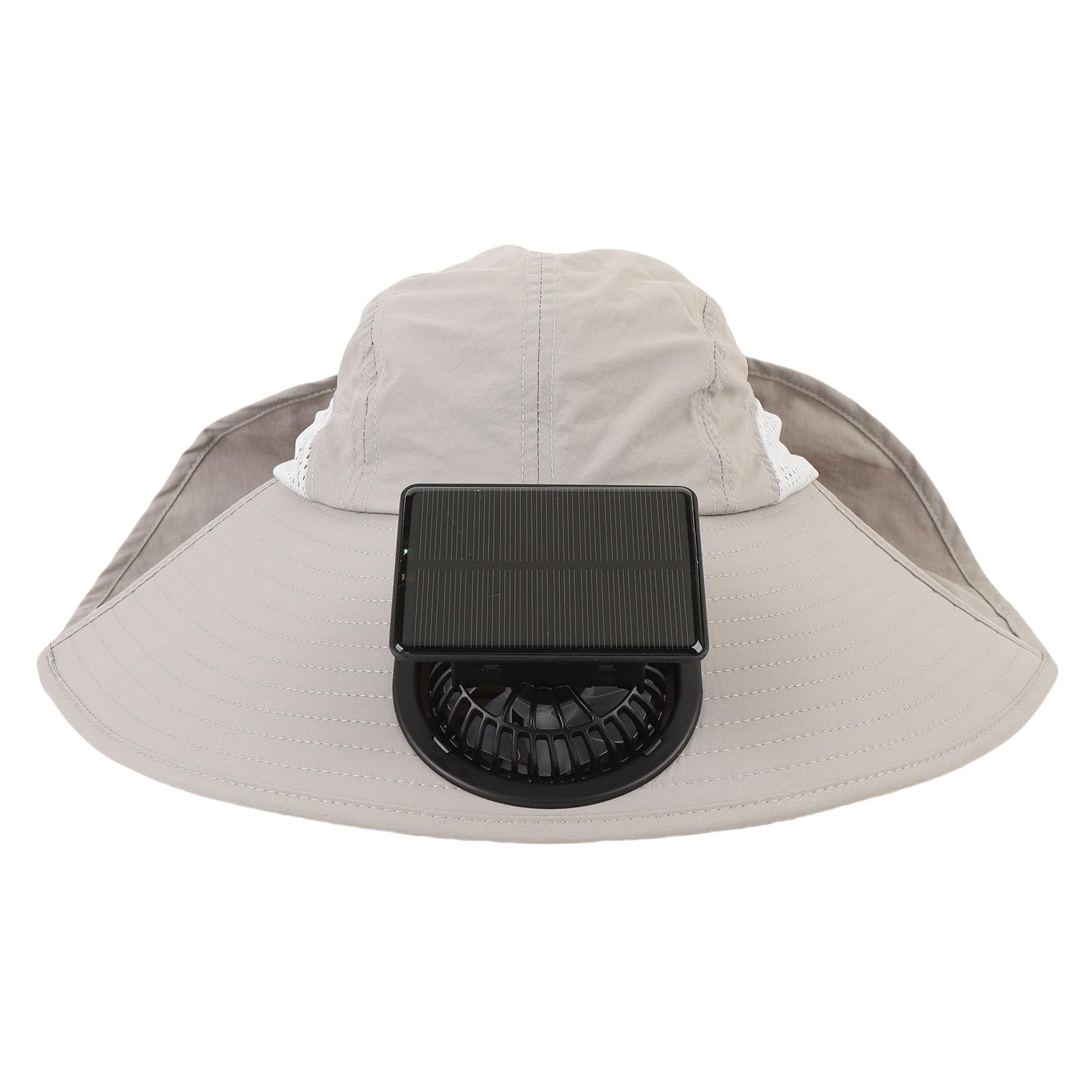 FTVOGUE Cappello Ventaglio Cappello Sole con Ventola Solare a Tesa Larga Ricaricabile Tramite USB Regolabile per Pesca Spiaggia Sport all'aria Aperta Tessuto in Poliestere di Cotone Grigio Chiaro