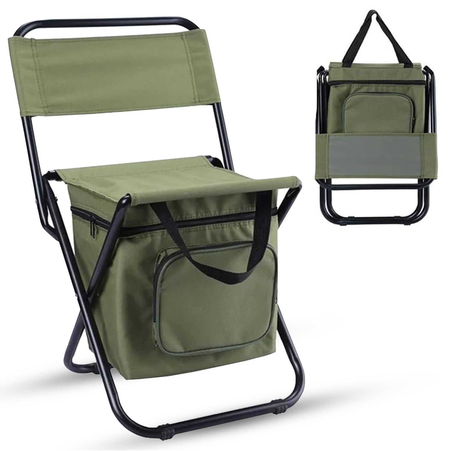 ATEK Foldable Fishing Chair Collapsible Camping Folding Chair with Cooler Bag