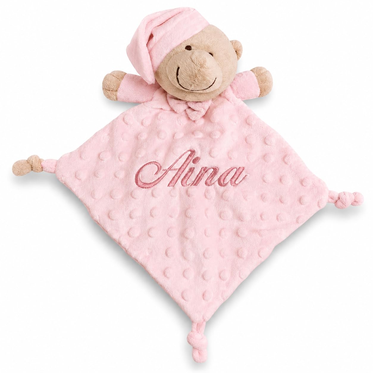 Danielstore Doudou Bebé Personalizado con Nombre Bordado, Mantita de Apego Suave Tacto Terciopelo 28x17 cm, Regalo Recién Nacido, Baby Shower, Bautizo (Osito)