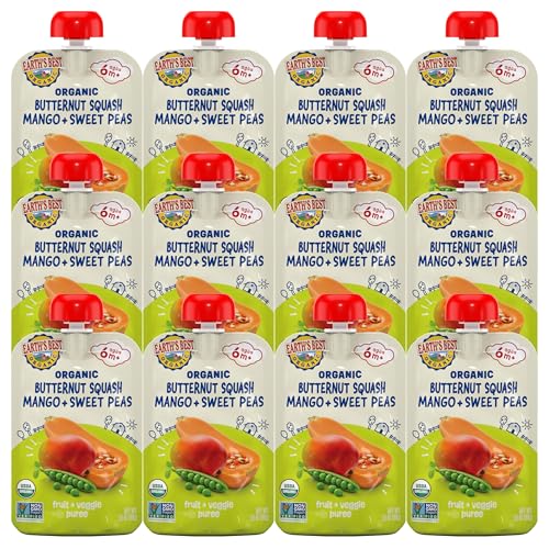 Earth's Best Organic Butternut Squash, Mango and Sweet Peas Puree Pouch 3.5oz (Pack of 12)