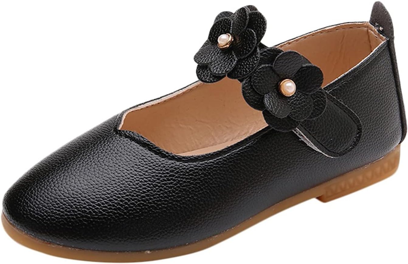 Little Girls Dress Shoes Closed Toe Wedding Party School Ankle Strap Ballet Flats Shoes Big Kids Flower Girl Shoes