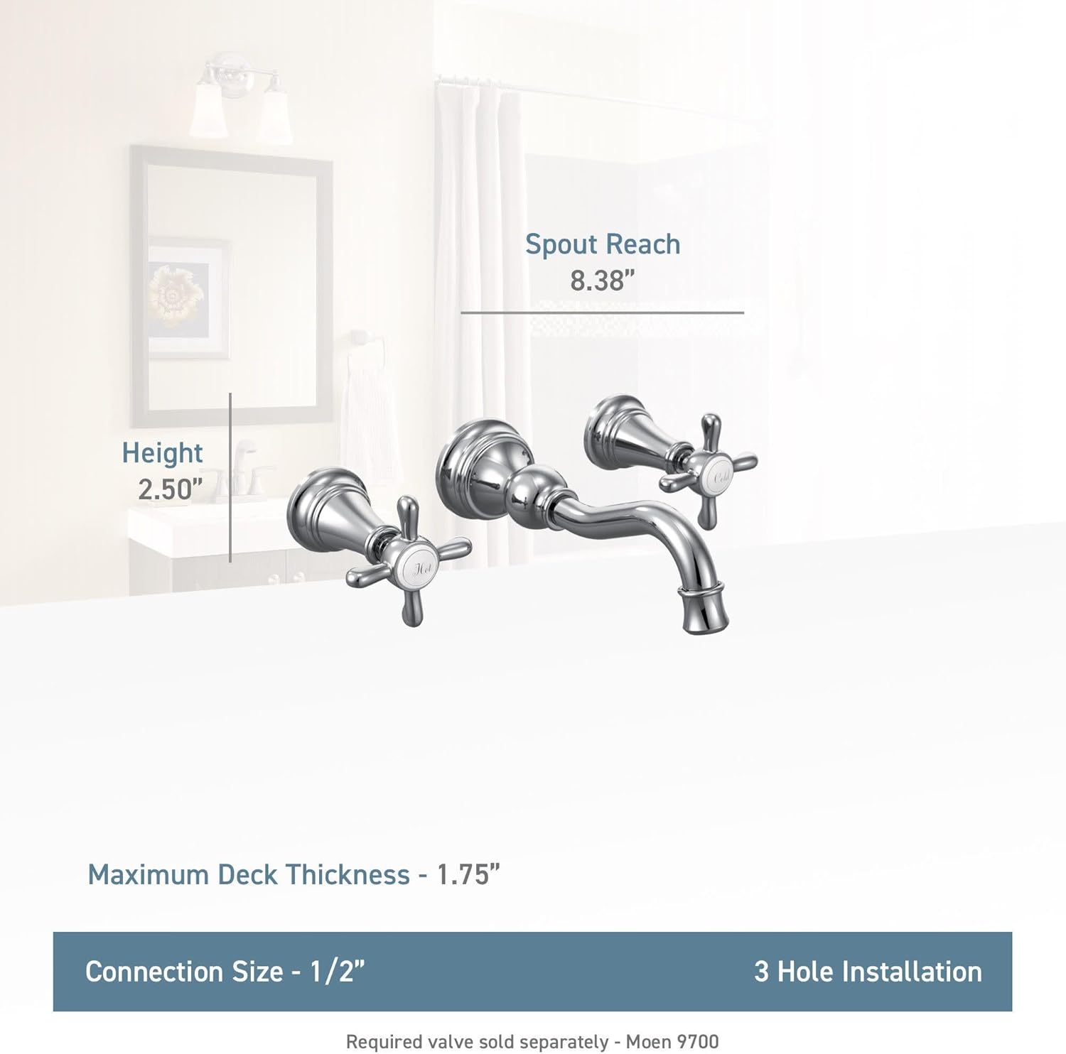 Moen TS42112BL Weymouth Cross Handle Wall Mount Bathroom Faucet Trim, Valve Required, Matte Black