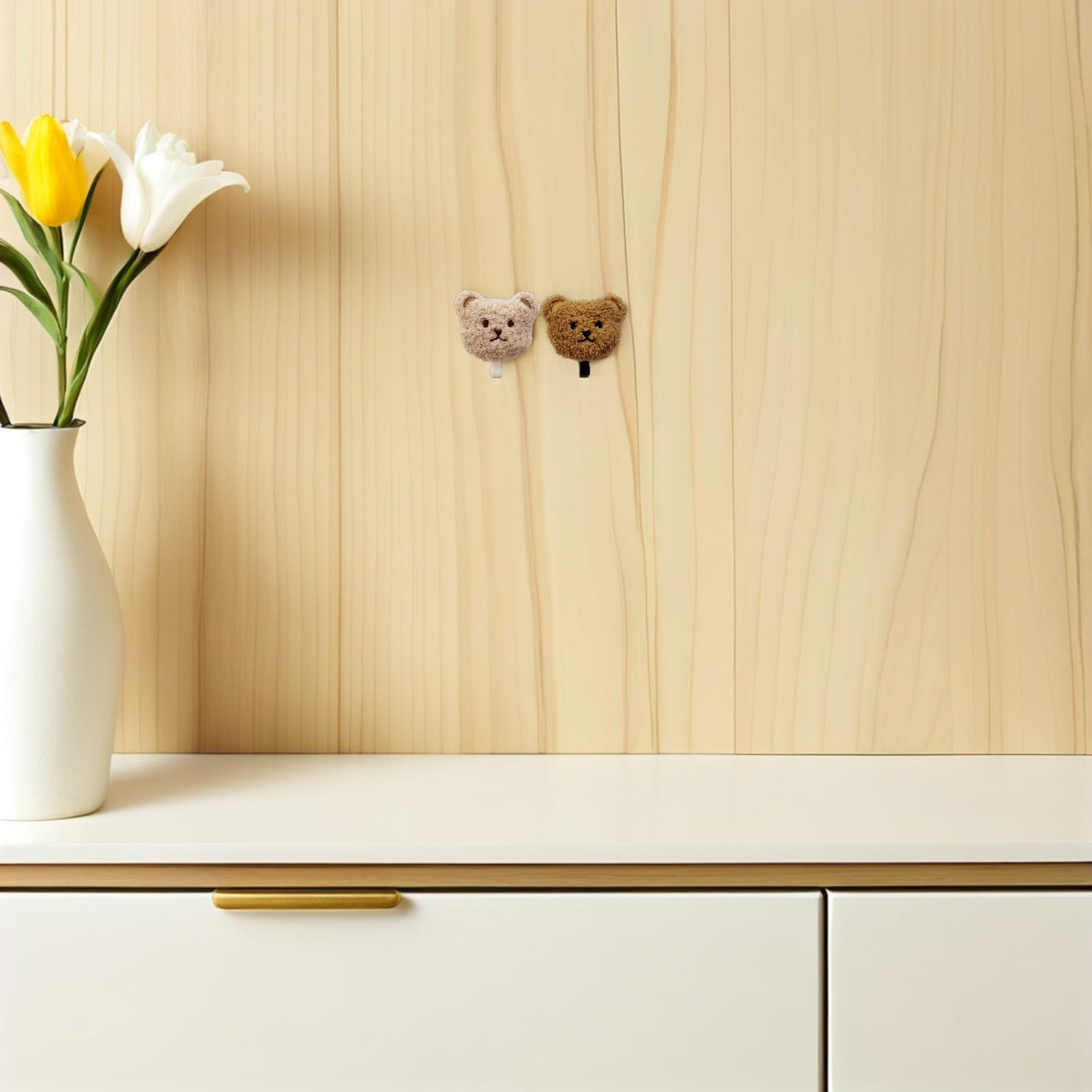 Ganchos Adhesivos de Pared Material Pp y Felpa Forma de Oso de Peluche 2piezas para Colgar Toallas y Llaves, Diseño Autoadhesivo sin Taladro para Baño y Armario