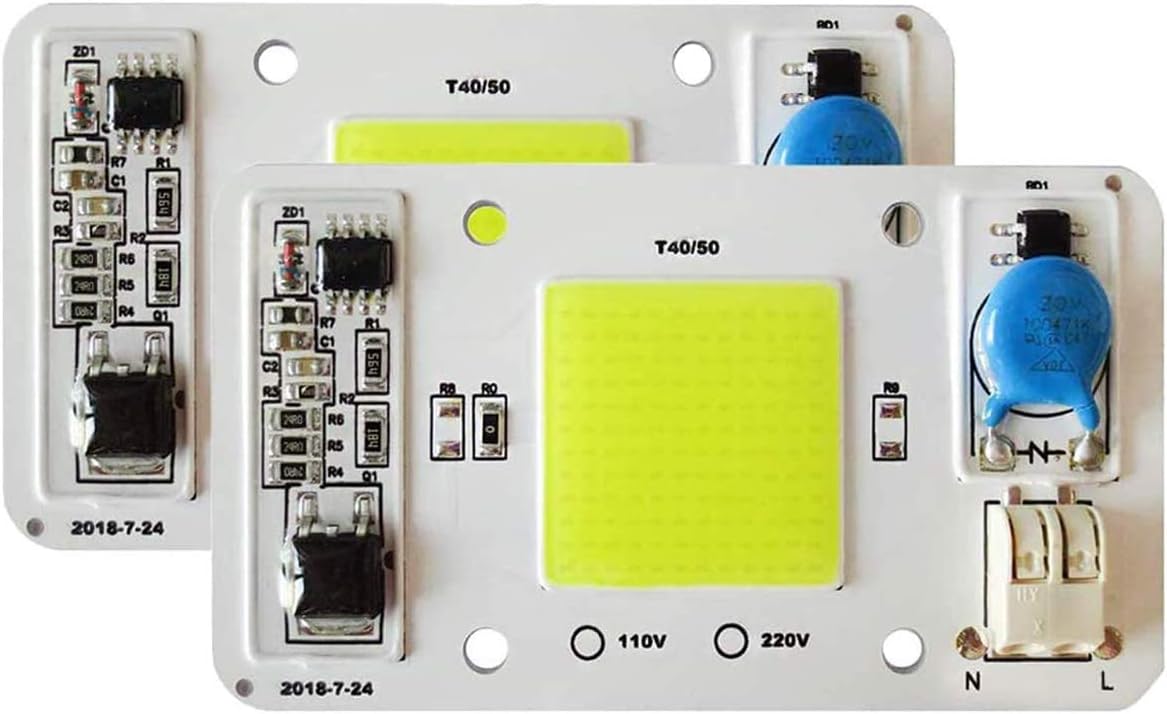 2PCS LED COB Chip 50W 110V White Light Engine Integrated Smart IC Driver Free Solder for LED Floodlight Ceiling Light etc