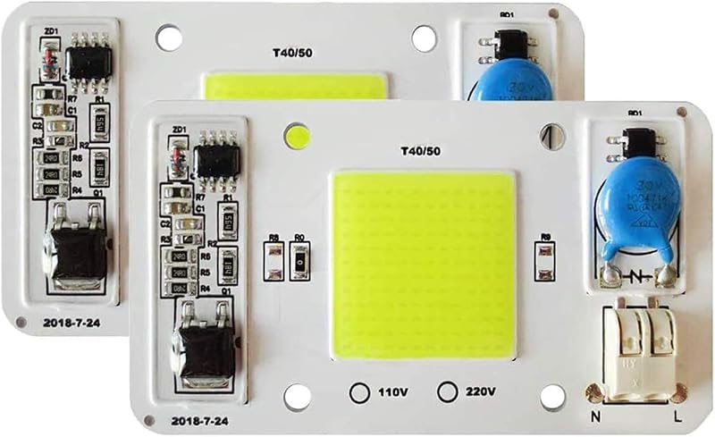 2PCS LED COB Chip 50W 110V White Light Engine Integrated Smart IC Driver Free Solder for LED Floodlight Ceiling Light etc