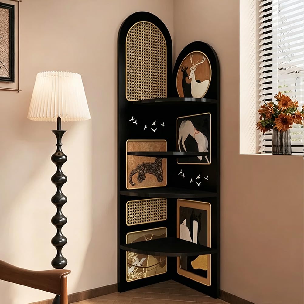 MegLob Rustic Solid Wood Corner Shelving Unit, Modern Large Corner Bookshelf, L-Shaped Open-Shelf Storage Unit; Suitable for Entryways, Living Rooms, And Bedrooms,01