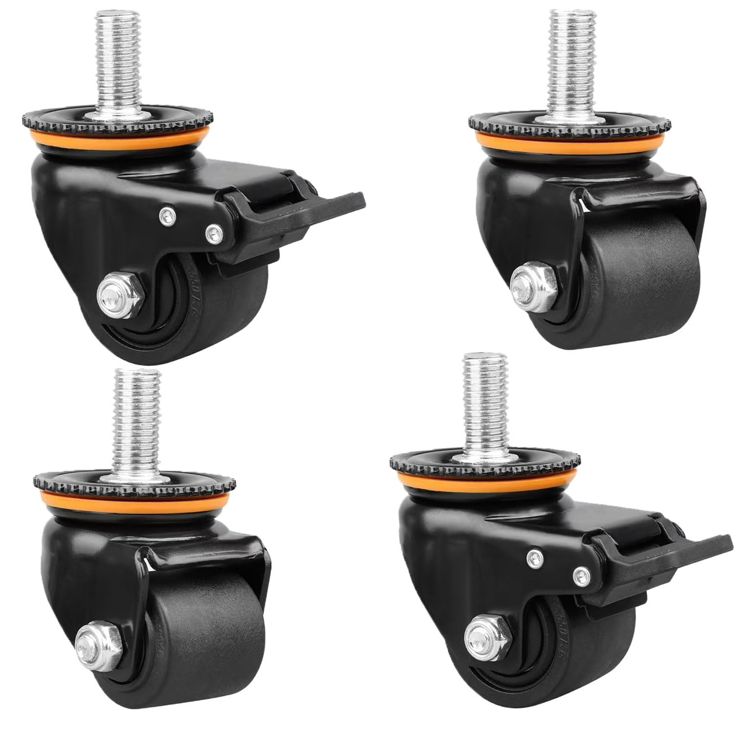 Ruote girevoli con Gambo filettato M20, Ruote industriali in Nylon silenziose da 2/2,5/3 Pollici con Freno, Resistenti all'Usura, Set di 4 Ruote girevoli per Carrello/banco da Lavoro