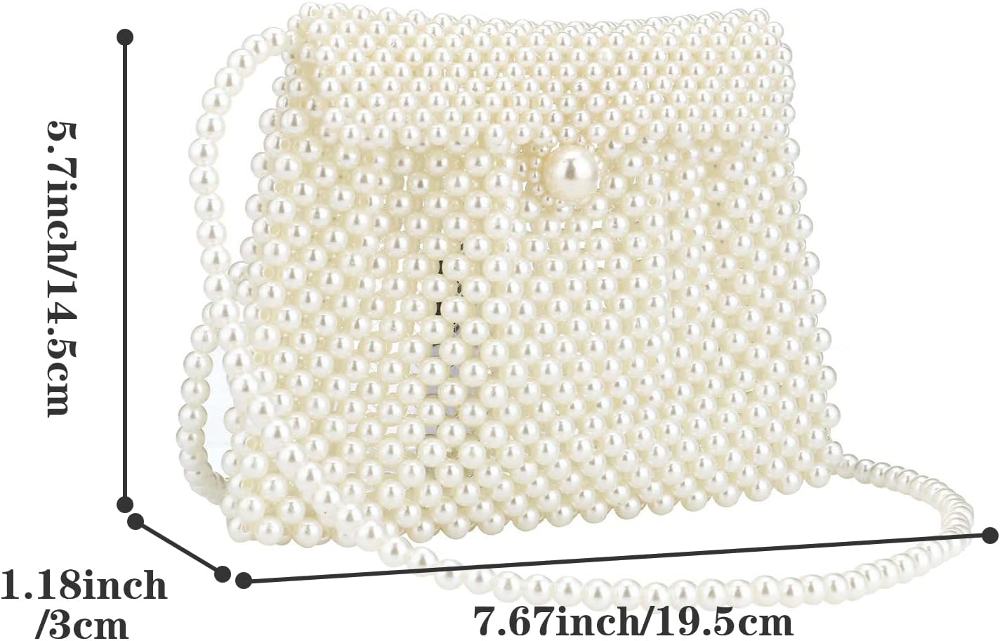 Jessie Women's White Pearl Tote and Clutch Handbag, 7.67 inches x 5.70 inches, Wedding Occasion, Elegant Style, Handmade Pearl Material - Image 6