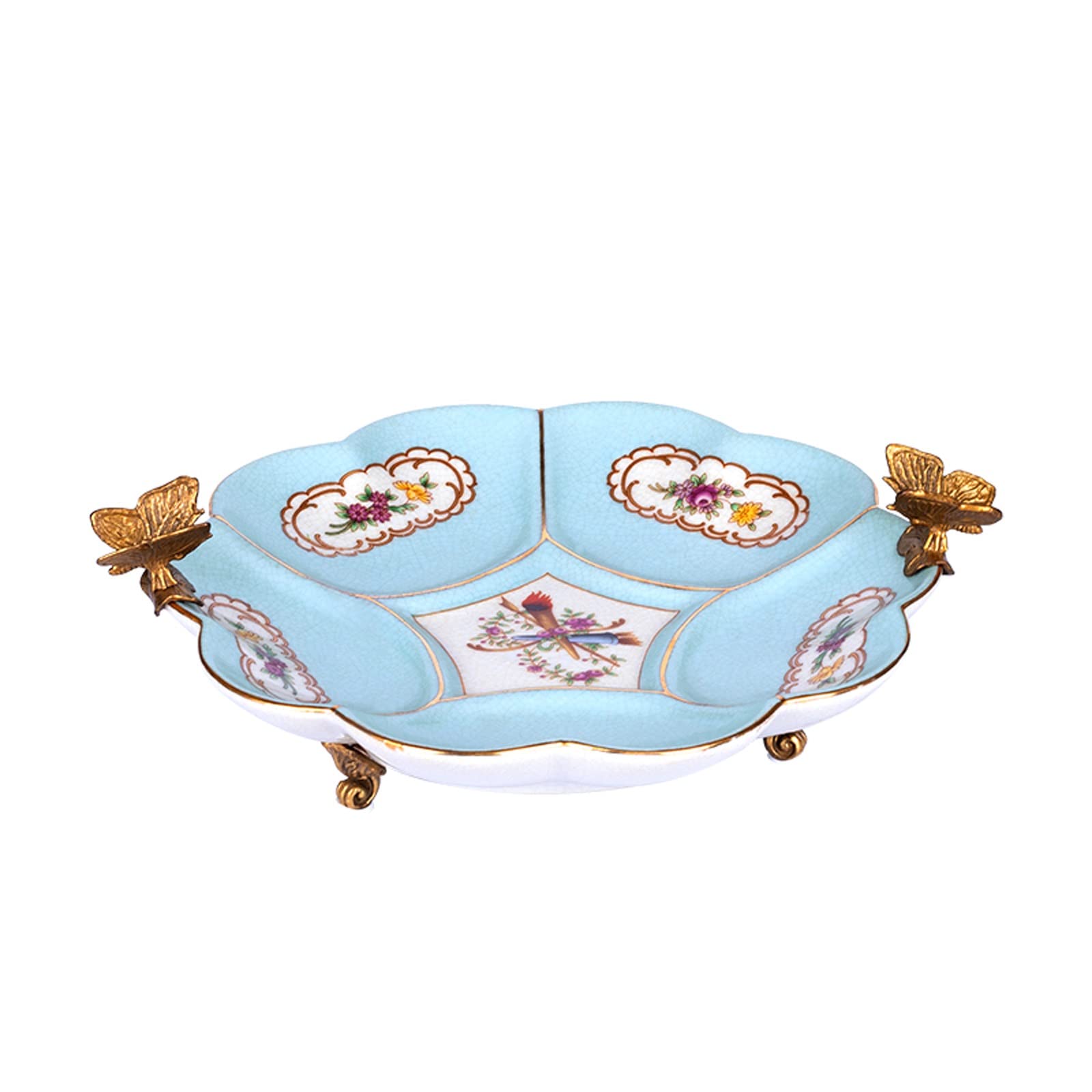 Plato de cerámica para Fruta con Borde de Mariposa Bandeja Decorativa para Servir postres Dulces Frutos Secos Platos de Almacenamiento Mesa de Centro,