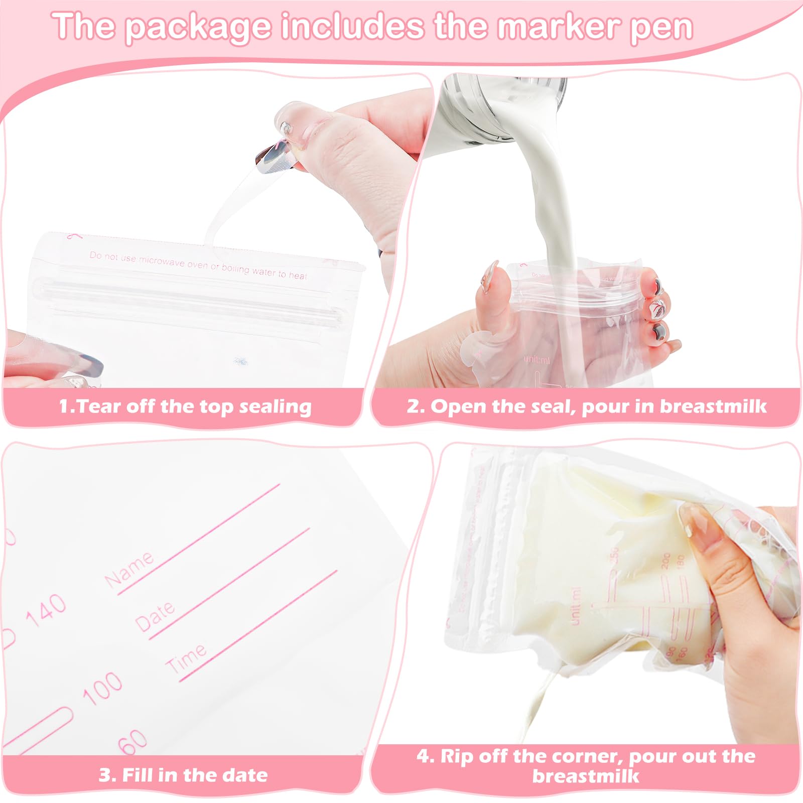 120 Pièces Sachets Conservation Lait Maternel 250ml Sac Congélation Lait Maternel Double Fermeture Étanche Sac Lait Maternel Congelation Matériau Alimentaire Sans BPA