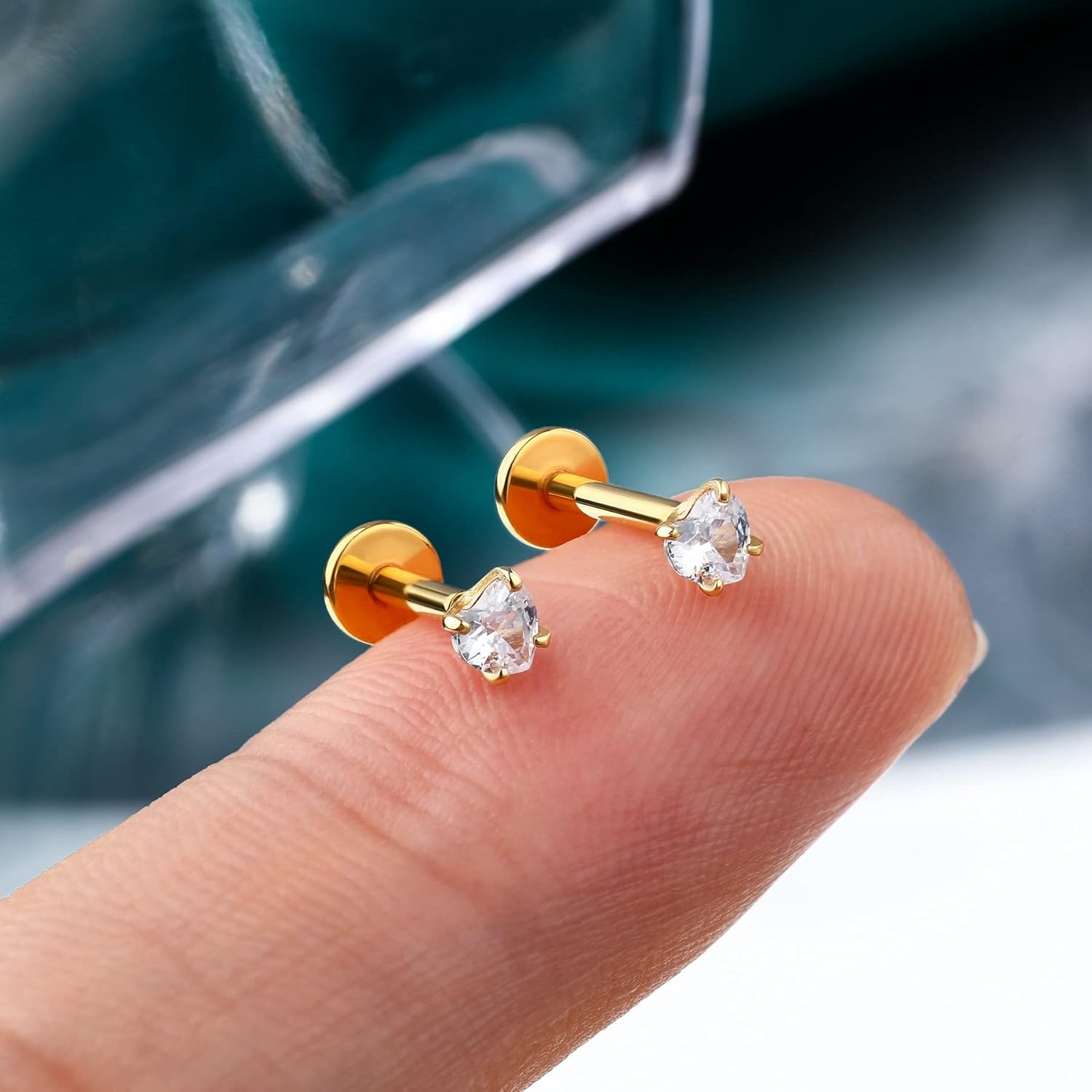 Cocharm 14K Gold Cartilage Earring Stud Yellow Gold Flat Back Helix Stud Push in Tragus Earring - Image 4