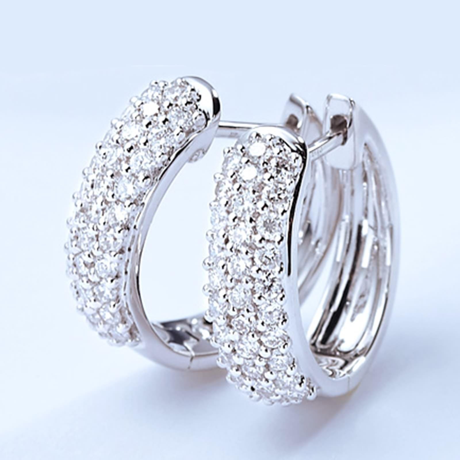 Epinki 9K/14K/18K białe złoto Creole Hoop Prawdziwe Złoto Biżuteria, 3 rzędy kolczyków laboratoryjnych Diament (szlif okrągły, biały), kolczyki damskie w stylu vintage 18/14/9-karatowe złoto