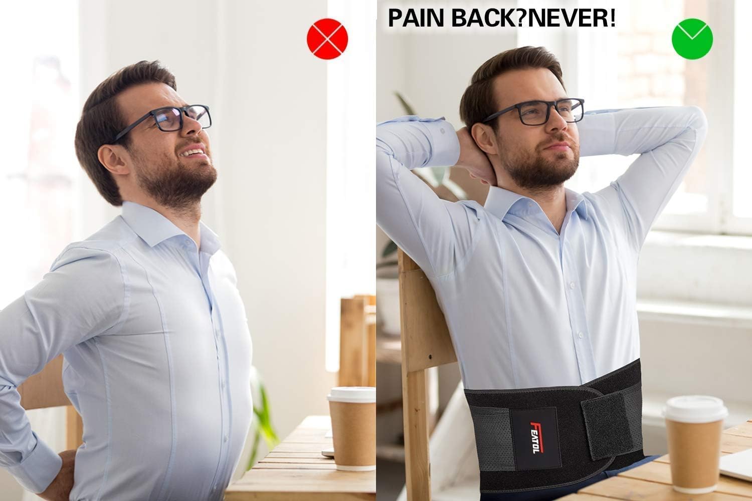 FEATOL Back Brace Support Belt-Lumbar Support Back Brace for Lifting,Back Pain, Sciatica, Scoliosis, Herniated Disc Adjustable Support Straps-Lower Back Brace with Removable Lumbar Pad for Men & Women : Health & Household