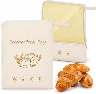Reusable Beeswax Bread Bag, White, Large Capacity, 16.5x13 Inch, for Sourdough, Baguettes and Cheese, 2 Pack