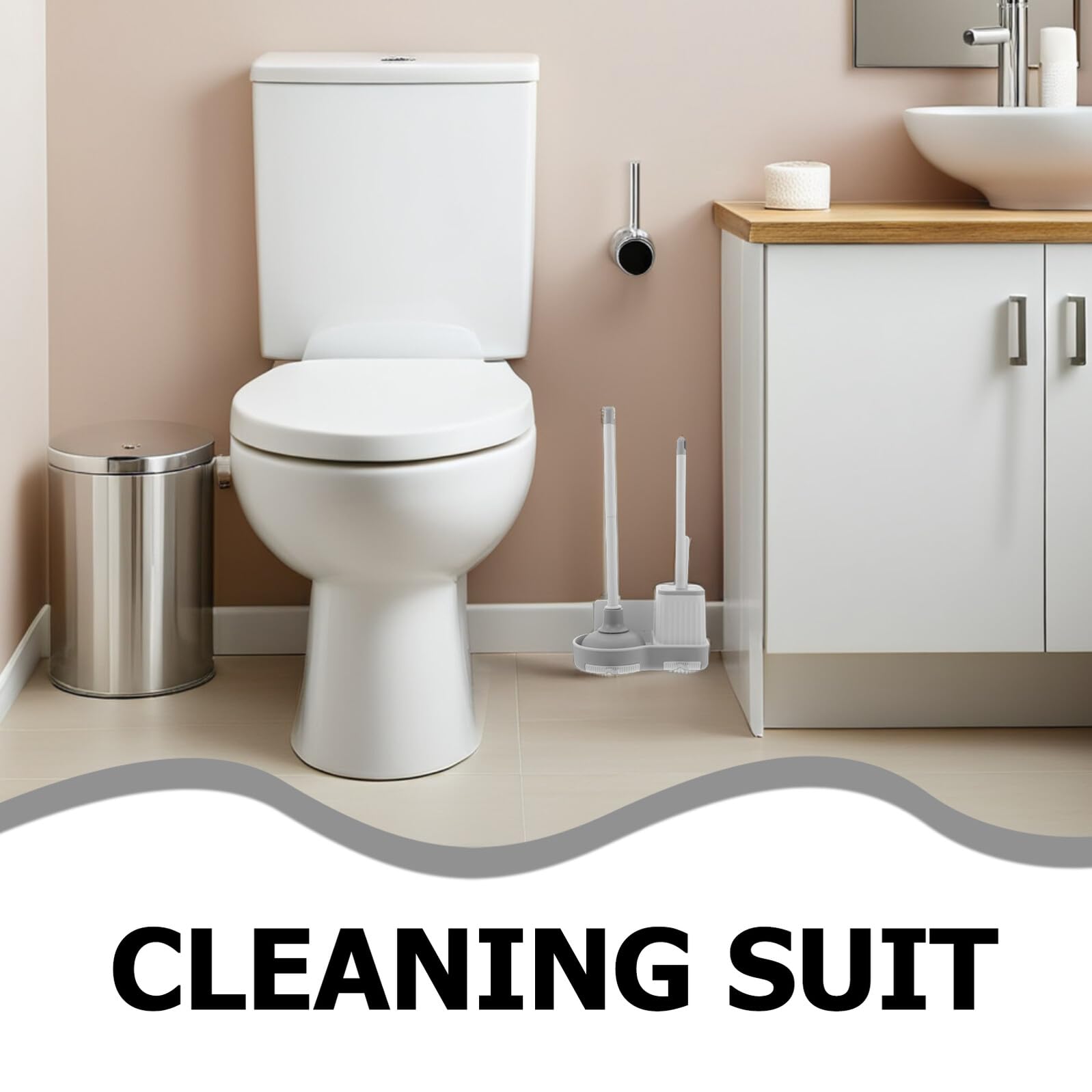 Hemobllo Escobillas de Baño con Soporte Escobilla de Inodoro de Pared Colgante Desatascador y Cepillo Combo para Limpieza de Baño para Artículos Esenciales Hogar