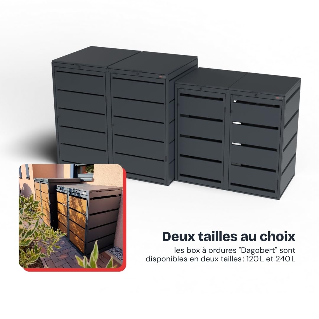 Dagobert Coffre Poubelle Extérieure 240L 2 Bacs, Acier Galvanisé, Structure Robuste, Cache Poubelle, Abri Jardin Résistant aux Intempéries, Conteneur Déchets Durable