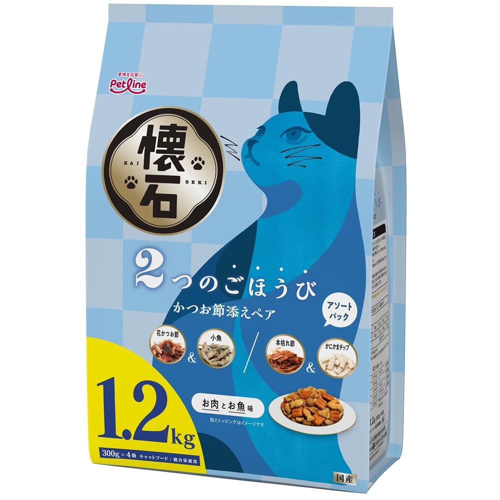【ペットライン 懐石2つのごほうび かつお節添えペア 1.2kg(300g×4袋…