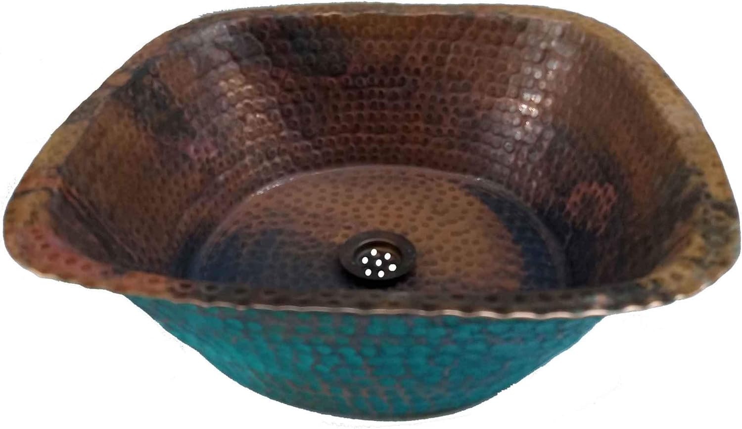 Rustic Verde Vessel Square Copper Kitchen Bar Prep Sink Bathroom Washbowl Stand Basin + Built in Bottom Ring