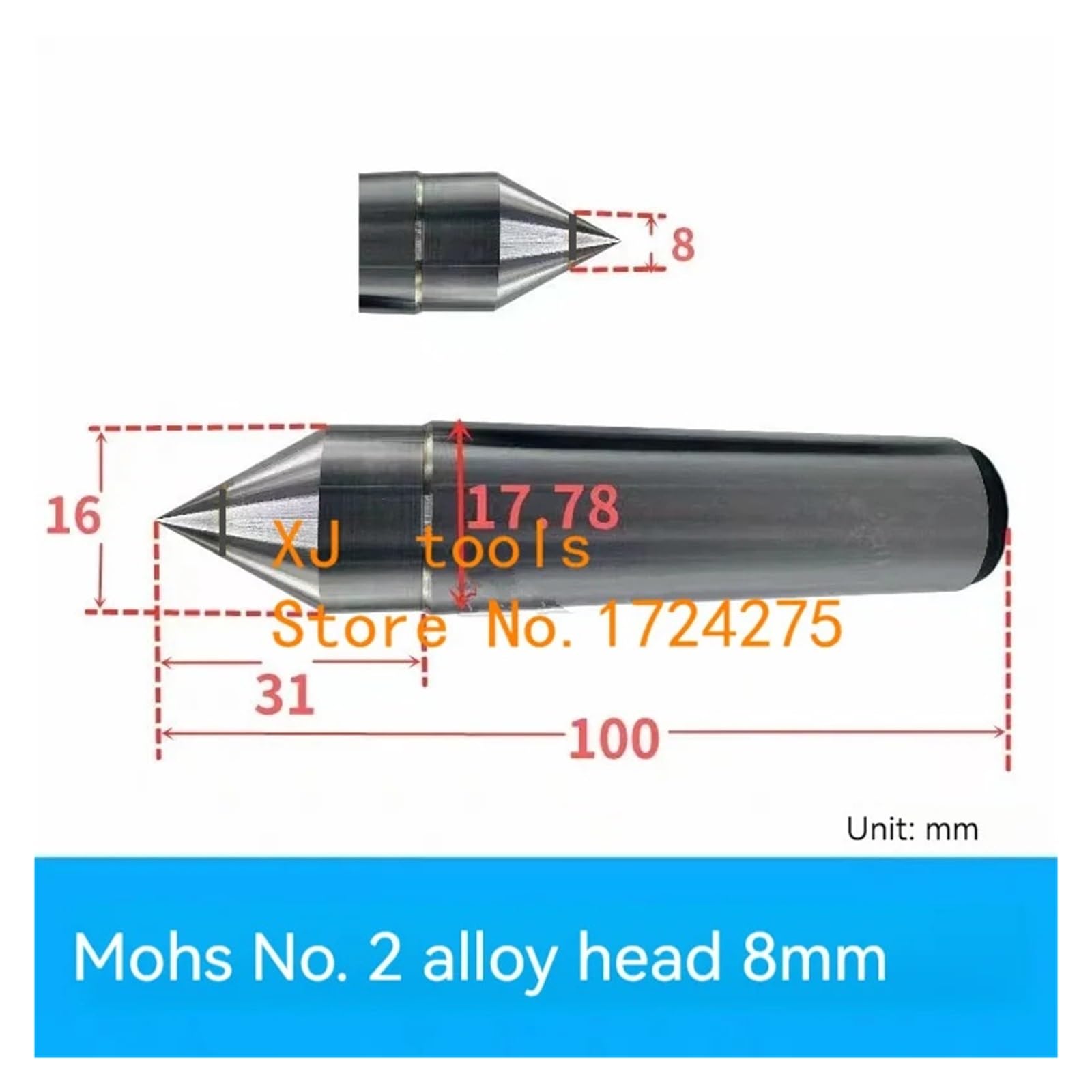Punto morto solido in lega conica Morse di precisione for torni MT1 MT2 MT3 MT4, 1 pcs(Mt2)