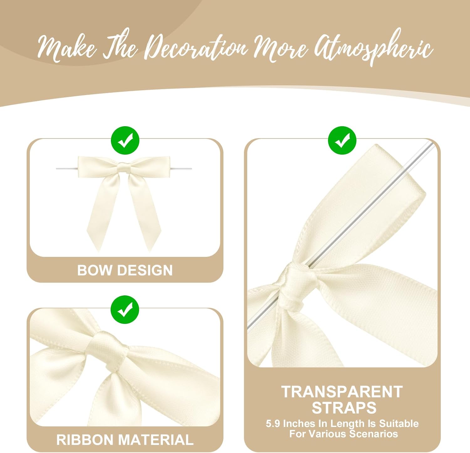 Satin Ribbon Beige Bow Decor 2.5" Premade Beige Twist Tie Bows for Gift Wrapping Bow for Treat Bags Party Favors Wedding Decorations - 50 Counts image 4