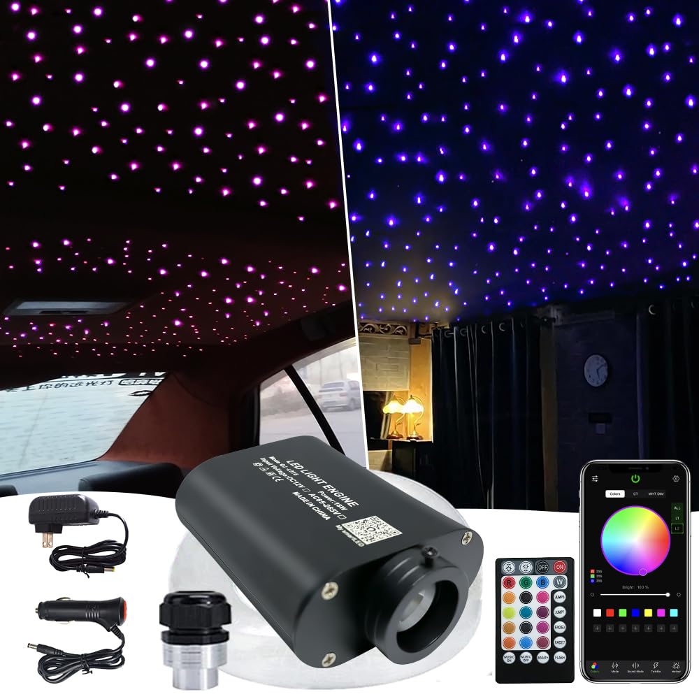 Firework 16W RGBW LED Fiber Optic Lights Star Ceiling Light Kit, Remote+APP+Music Mode Sound Sensor for Car & Home Decoration with Optical Fiber 550pcs 0.03in 13.1ft/4m
