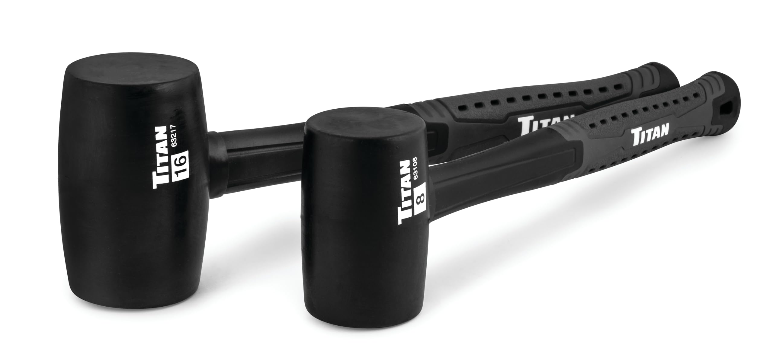 Titan 63130 2-Piece Rubber Mallet Set, Includes 8oz &amp; 16oz with Non-marking Double-faced Solid Heads, Shock Absorbing Fiberglass Handles &amp; Textured Grips